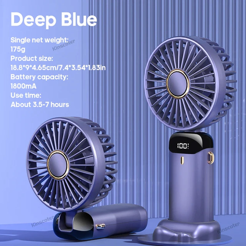  "Portable Mini Fan: Up to 5 Speeds, Phone Stand, Fast Recharging" 