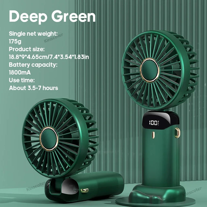  "Portable Mini Fan: Up to 5 Speeds, Phone Stand, Fast Recharging" 