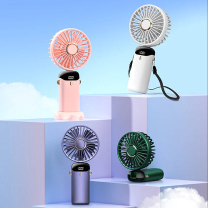  "Portable Mini Fan: Up to 5 Speeds, Phone Stand, Fast Recharging" 